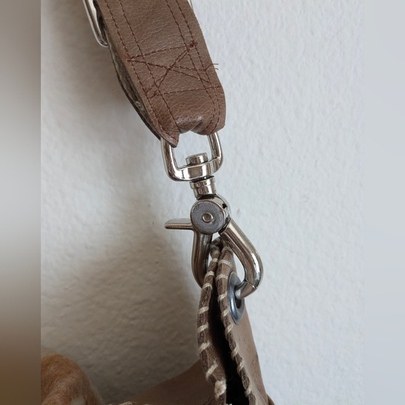 URBAN GYPSY Christina Hankins Artist Boiled Wool Tan Leather Boho Hobo Purse - Picture 8 of 11